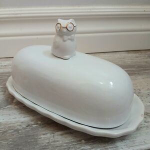 Rare Arlington Designs Owl Butter Dish Gold Rimmed Glasses Cottagecore